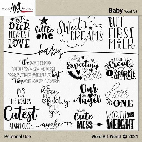 Digital and Printable Overlay Word Art Set - Instant Download - Baby Clip Art - PNG Images - Scrapbooking - Photography