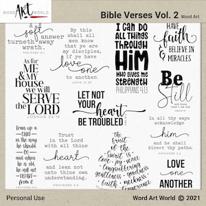 Imágenes prediseñadas de versículos bíblicos, citas, sellos, refranes, conjunto de superposiciones digitales e imprimibles de Word Art, descarga digital instantánea, cristiano, álbum de recortes