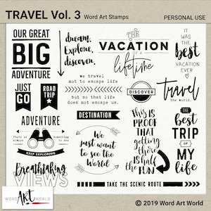 Digitale en afdrukbare Overlay Word Art Set - Instant Download - Reizen Clip Art - Postzegels - PNG - Scrapbooking - Persoonlijk gebruik