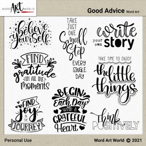 Digitales und druckbares Overlay Word Art Set - Instant Download - Good Advice Clip Art - PNG Bilder - Scrapbooking - Persönliche Nutzung