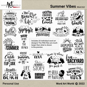 Superposition imprimable et numérique de l'été ensemble Word Art - téléchargement immédiat - Images PNG - scrapbooking - usage personnel - dictons T-shirt