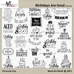 Digital and Printable Overlay Word Art Set - Téléchargement instantané - Birthdays Are Good Clip Art - PNG Images - Scrapbooking- Personal Use