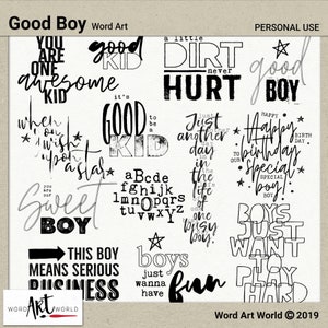 Digitale en afdrukbare overlay Word Art Set - Instant Download - Good Boy Clip Art - PNG Images - Scrapbooking- Persoonlijk gebruik alleen