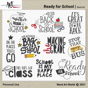 Conjunto de arte de palavras de sobreposição digital e imprimível - Download instantâneo - Pronto para a vida escolar Clip Art - Imagens PNG - Scrapbooking - Uso pessoal