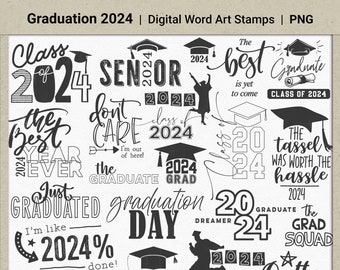 Graduation 2024 Bundle Digital Overlay Word Art Set, Instant Download, Clip Art, Stamps, PNG, Scrapbooking, Personal Use, School