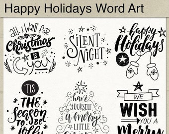 Digital and Printable Overlay Word Art Set - Instant Download - Christmas Clip Art - Stamps - Happy Holidays - Scrapbooking - Personal Use