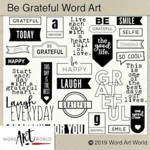 Digitale en afdrukbare Overlay Word Art Set - Instant Download - Dankbaarheid Clip Art - Postzegels - PNG - Scrapbooking - Persoonlijk gebruik