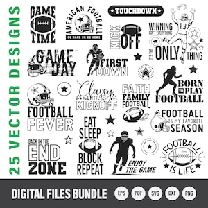 American Football Sprüche & Zitate Digitales SVG Vektor-Bundle für T-Shirts | Kommerzielle Nutzung | Wortkunst Set | Sofortdownload | Herren Sport
