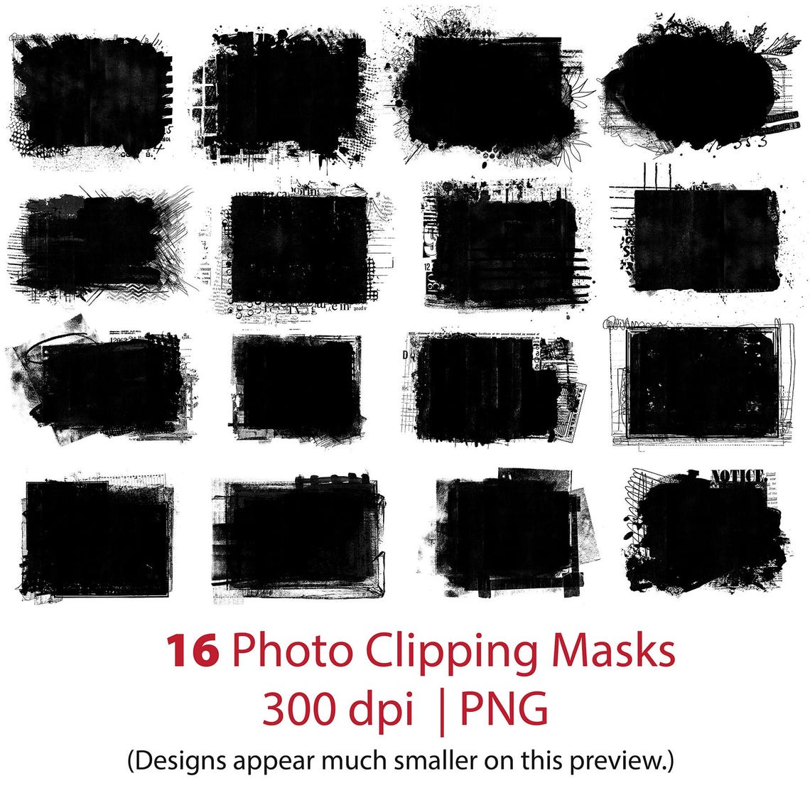 Photo Clipping Masks, Grungy Overlays for Photos, PNG Frames ...