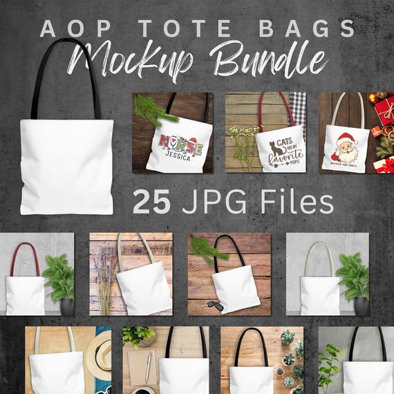 AOP Tote Bag MOCKUPS Bundle PRINTIFY | Red Black White Beige Navy Handles | Instant Digital Download | Lots of Scenes | Christmas | Minimal