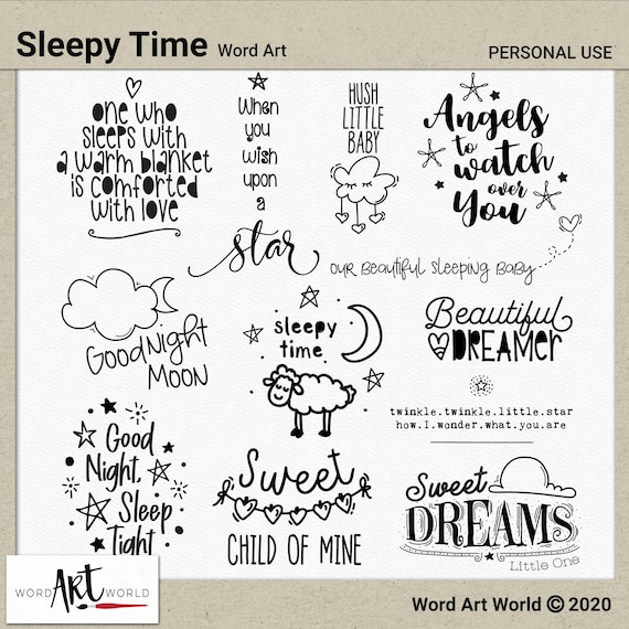 Digital And Printable Overlay Word Art Set Instant Download Sleepy.