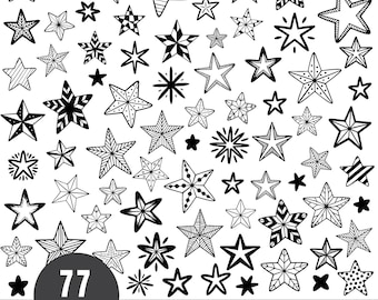 Sterne Doodles digitales SVG-Paket | Kommerzielle Nutzung | Clip-Art-Set | Schwarz Designs | Sofortdownload |  Handgezeichnet