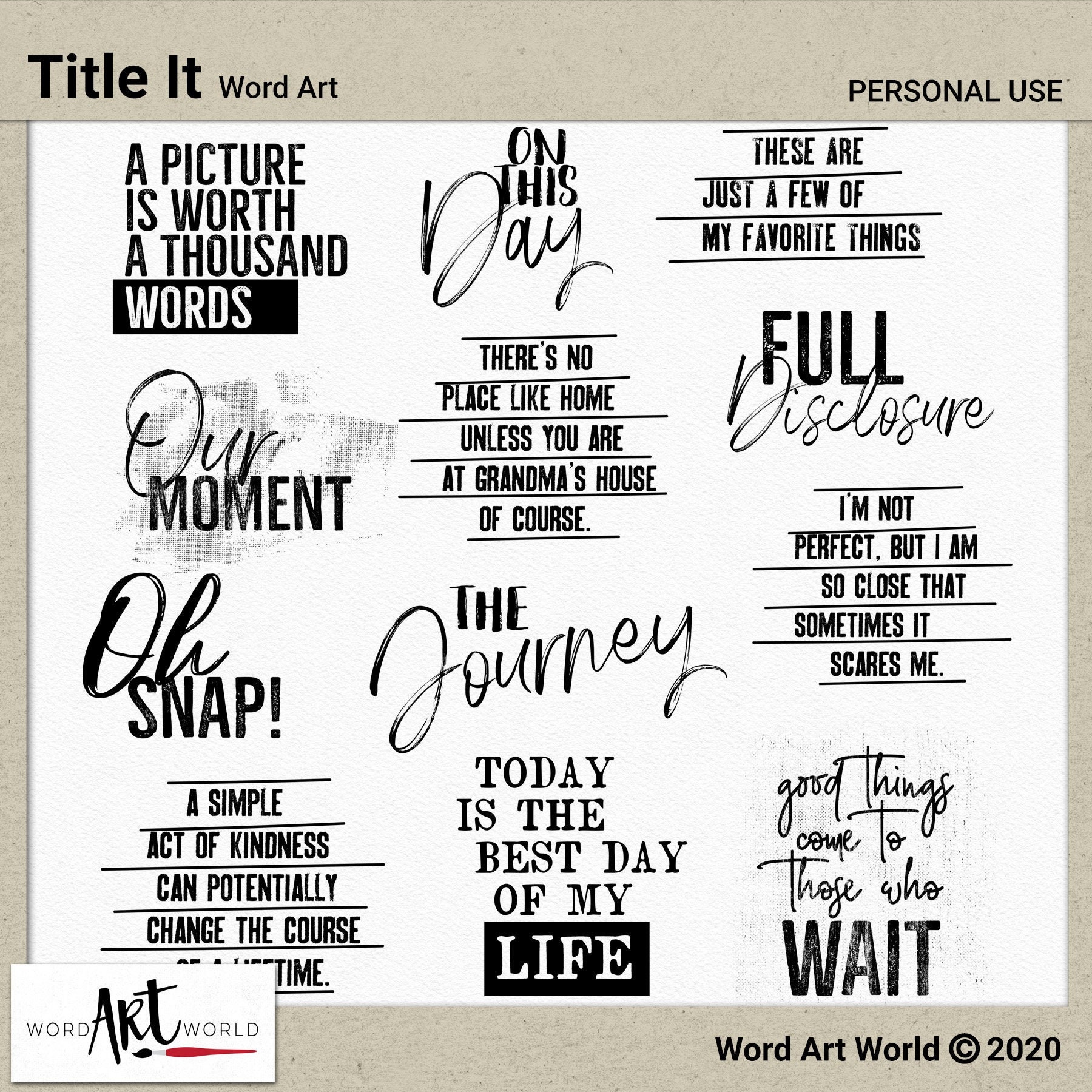 Digital and Printable Overlay Word Art Set Instant Download Etsy