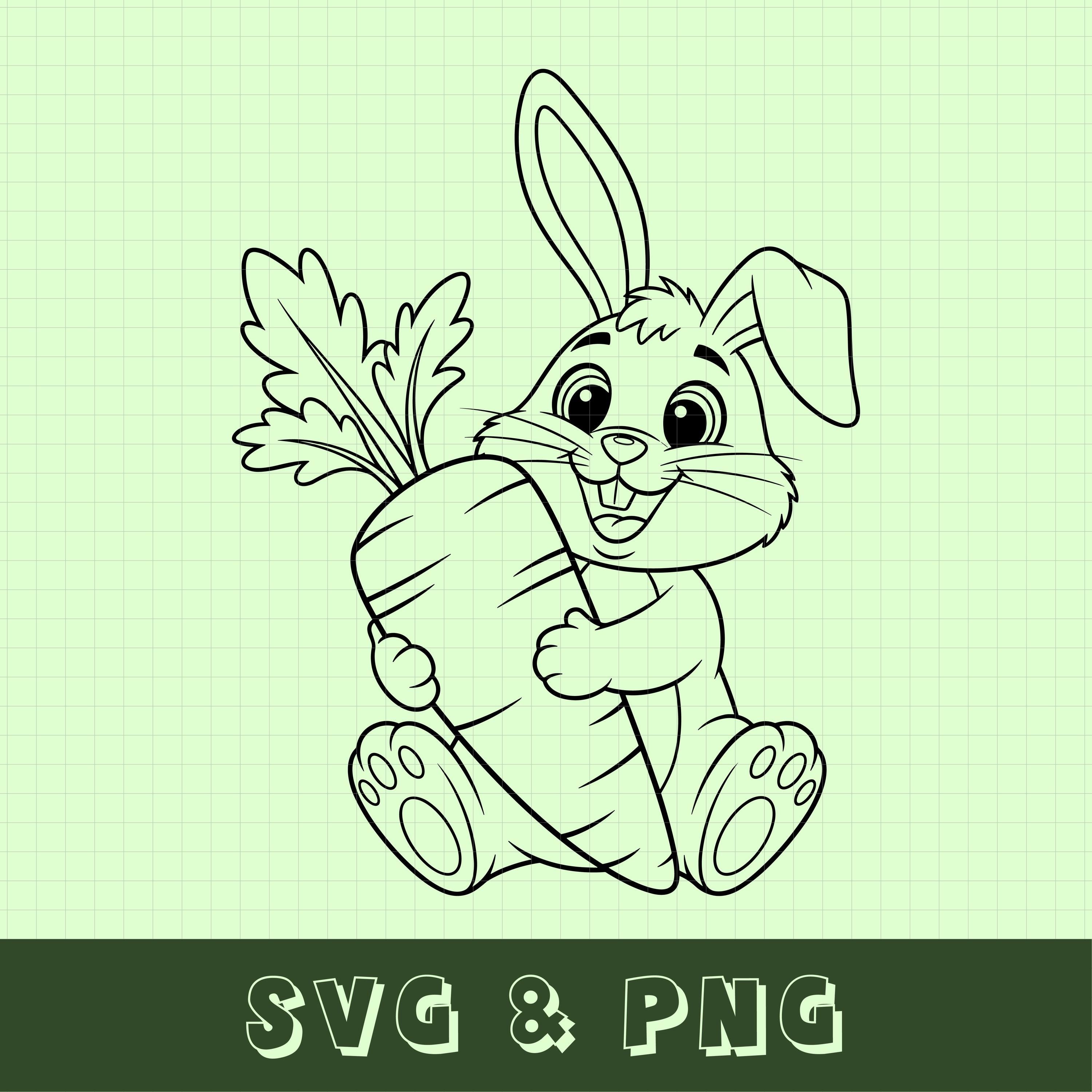 Kawaii Bunny SVG PNG, Cute Rabbit With Carrot, Easter Bunny Design ...