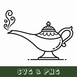 Genie Lamp SVG, PNG, Magisk oljelampa klippfil, mystisk Aladdin-design, fantasy Clipart, Cricut-silhuett