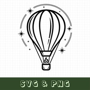 Luchtballon SVG, PNG, Adventure Sky Design, reizen afbeelding, luchtballon gesneden bestand, Minimal Line Art SVG, Cricut silhouet, T-shirtontwerp