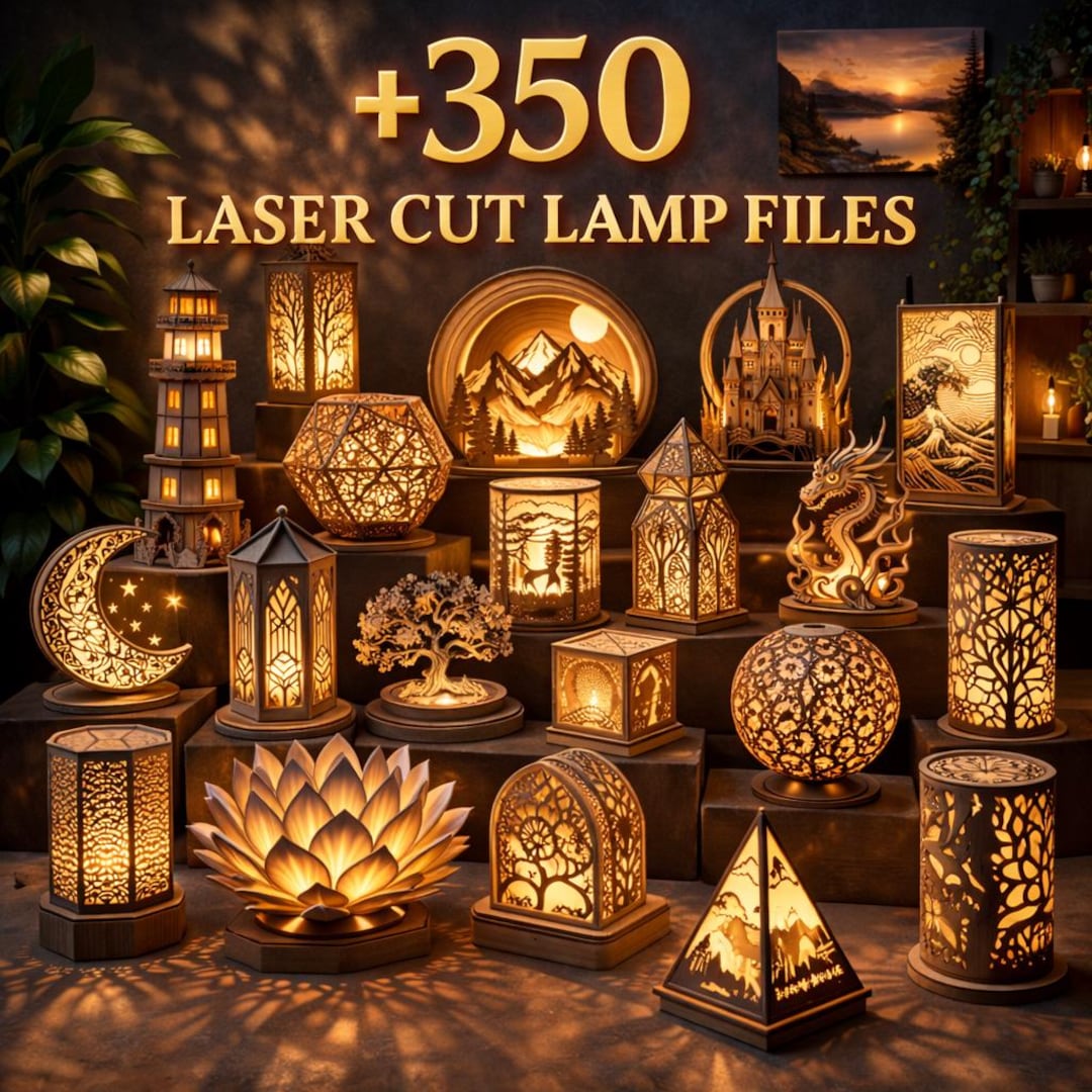 350 Laser Cut Lamp Files SVG Dxf | 3d Wooden Lamp Designs | Night Light ...