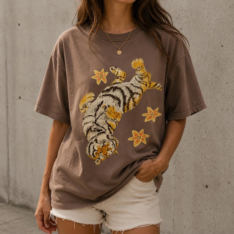 Lazy Tiger Shirt | Cute Sleeping Tiger T-Shirt | Vintage Animal Graphic Tee | Cozy Cat Lover Shirt | Comfort Colors 1717 Unisex Tee Gift image 2