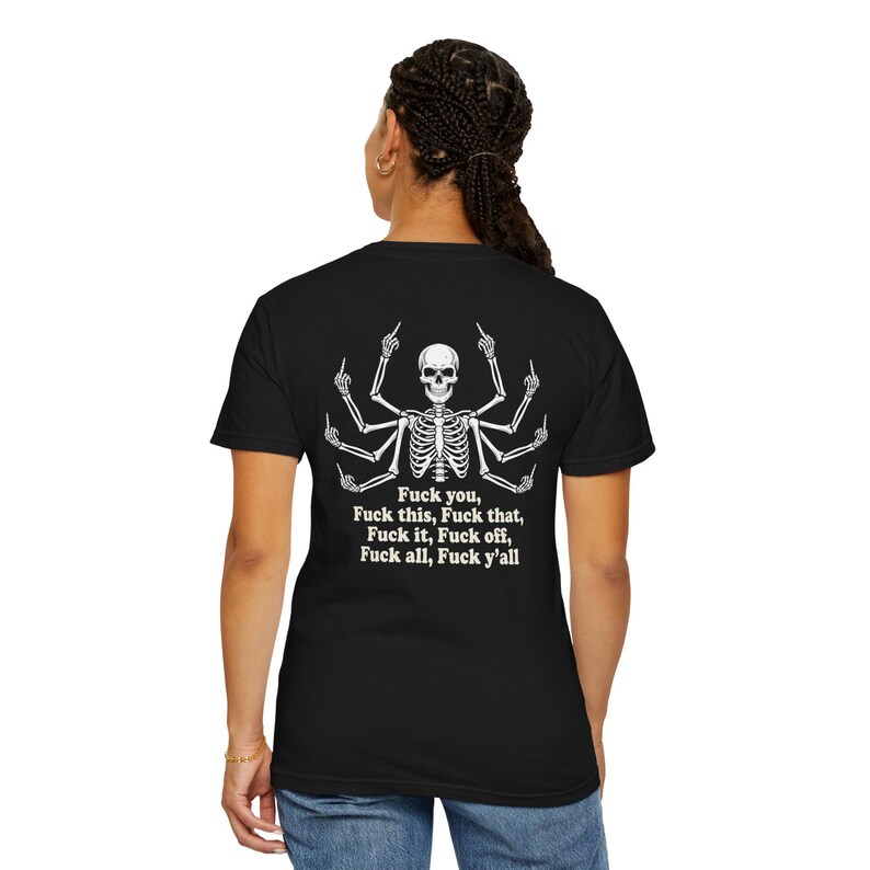 Multi Armed Skeleton Middle Finger Shirt, Sarcastic Skeleton Tee, Edgy Streetwear Tshirt, Funny Dark Humor Shirt, Skeleton Graphic Tee Black image 15