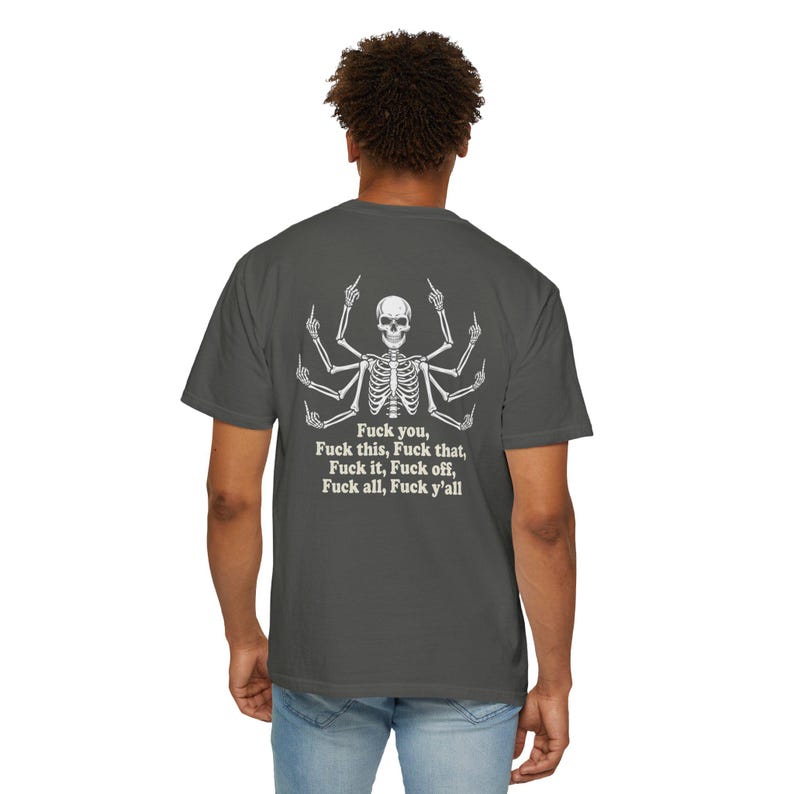Multi Armed Skeleton Middle Finger Shirt, Sarcastic Skeleton Tee, Edgy Streetwear Tshirt, Funny Dark Humor Shirt, Skeleton Graphic Tee Black image 10