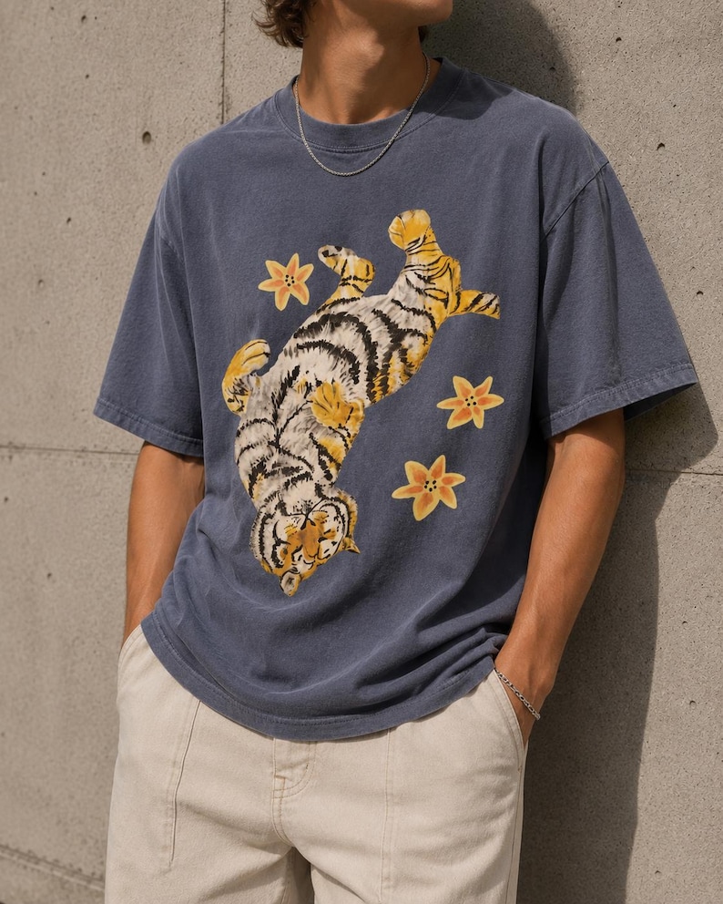 Lazy Tiger Shirt | Cute Sleeping Tiger T-Shirt | Vintage Animal Graphic Tee | Cozy Cat Lover Shirt | Comfort Colors 1717 Unisex Tee Gift image 3