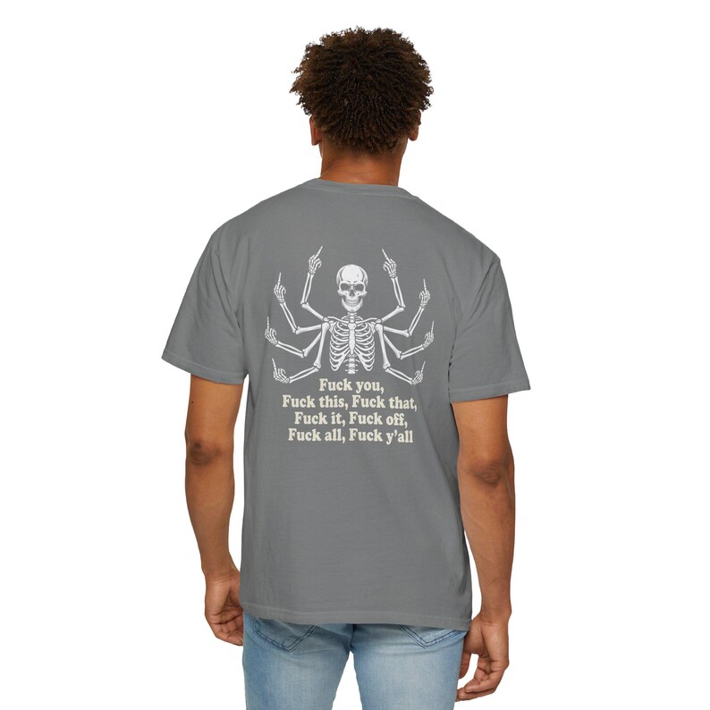 Multi Armed Skeleton Middle Finger Shirt, Sarcastic Skeleton Tee, Edgy Streetwear Tshirt, Funny Dark Humor Shirt, Skeleton Graphic Tee Black image 12