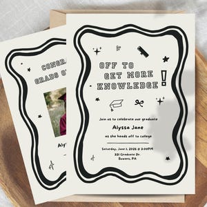 Hand Drawn Graduation Invite, Quirky Funny Style (Canva Digital Download)