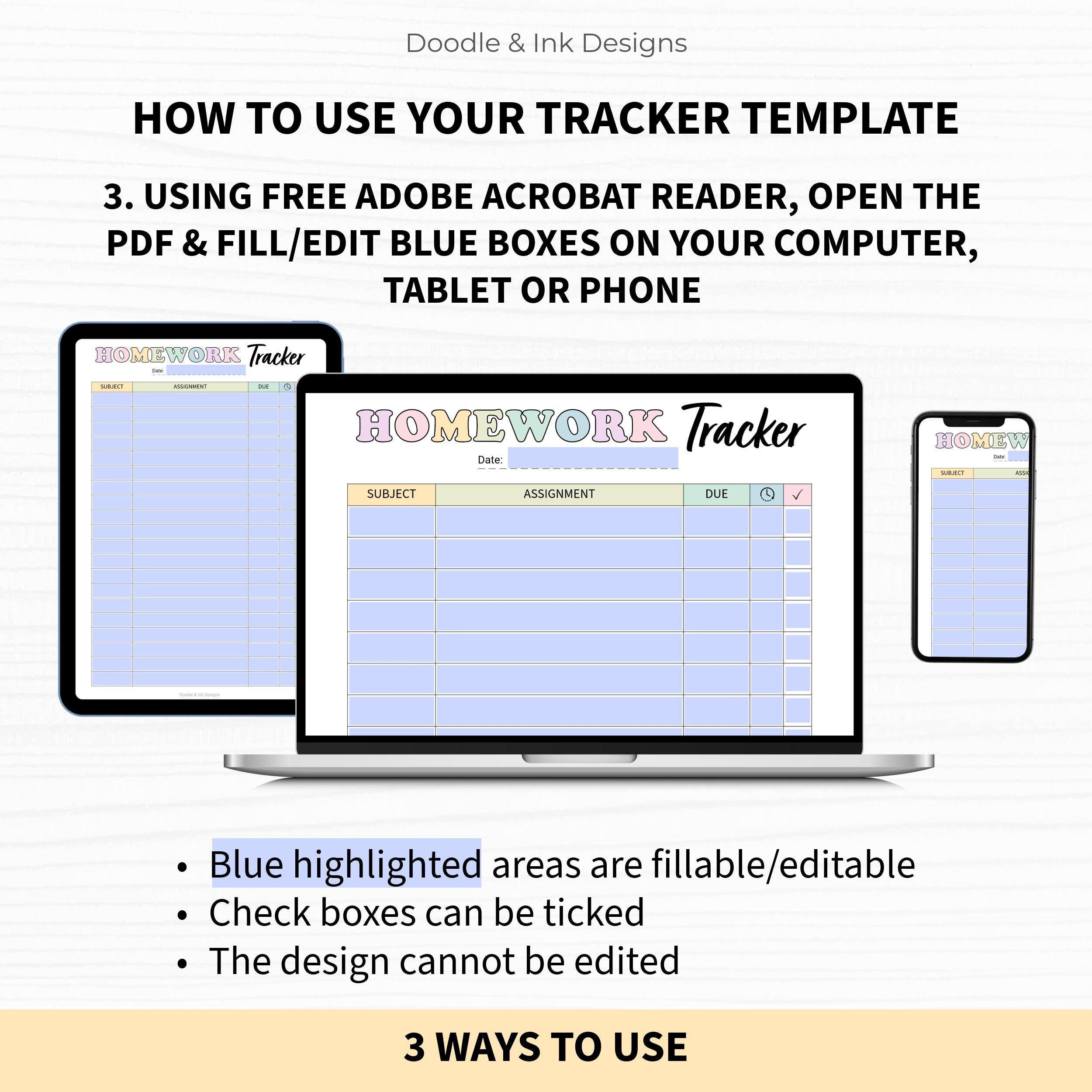 Homework Checker Pdf Homework Tracker Printable | Assignment Study Planner | Student School ...