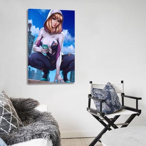 Spider-Gwen Gwen Stacy, Lanzatelarañas Pintura sobre lienzo Póster de arte de pared Impresión de imagen Decoración de paredes de sala de estar Pósters para el hogar imagen 5