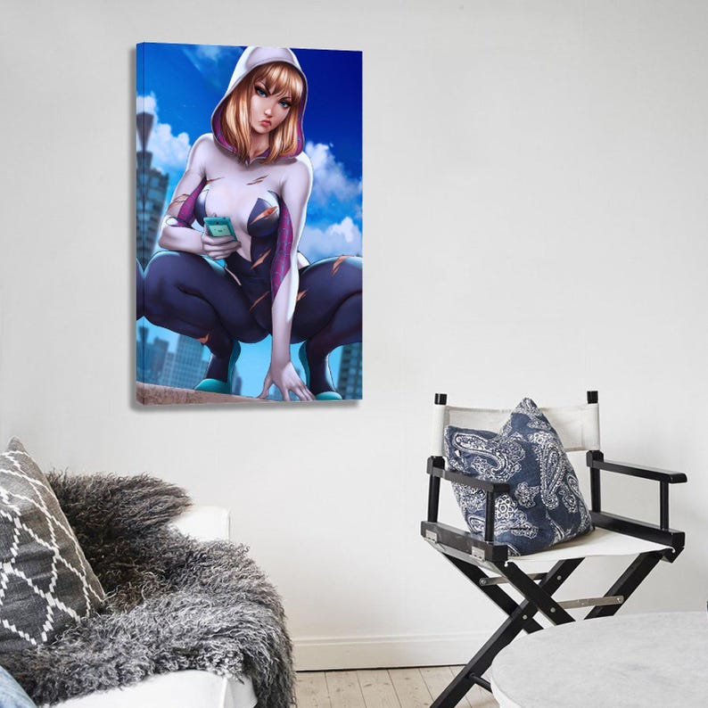 Spider-Gwen Gwen Stacy, Lanzatelarañas Pintura sobre lienzo Póster de arte de pared Impresión de imagen Decoración de paredes de sala de estar Pósters para el hogar imagen 5