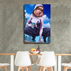 Spider-Gwen Gwen Stacy, Lanzatelarañas Pintura sobre lienzo Póster de arte de pared Impresión de imagen Decoración de paredes de sala de estar Pósters para el hogar imagen 3