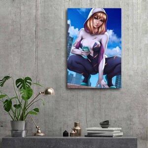 Spider-Gwen Gwen Stacy, Lanzatelarañas Pintura sobre lienzo Póster de arte de pared Impresión de imagen Decoración de paredes de sala de estar Pósters para el hogar imagen 6