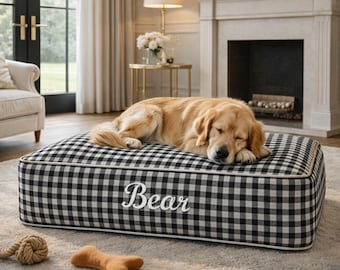 Cadeau personnalisé pour nouveau chiot, lit pour chien brodé personnalisé avec nom, cadeau de bienvenue pour premier chien, matelas vichy pour animal de compagnie, coussin pour chiot à monogramme