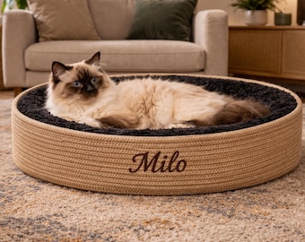 Cama para perros de cuerda tejida a medida, nido ortopédico para mascotas, tumbona minimalista para gatos.