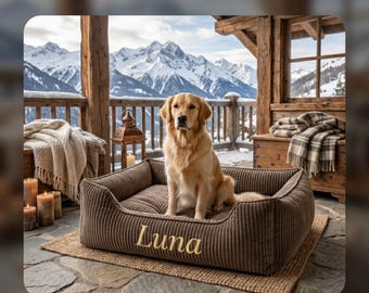 Personalized Dog Bed with Custom Name - Washable Corduroy Pet Bed - Unique Embroidered Gift for New Dog Owners and Cat Parents
