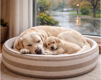 Cama para mascotas a rayas personalizada con nombre bordado, cojín personalizado de algodón para perros, almohadilla minimalista para gatos.