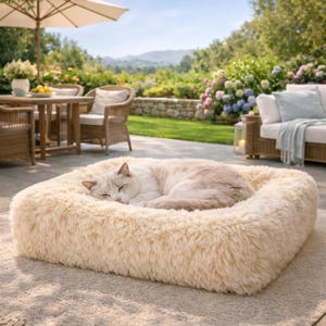 Calming Pet Bed, Long Plush Anti-Anxiety Dog Bed for Deep Sleep, Orthopedic Support Cat Bed for Senior & Sick Pets, Durable Faux Fur Liner