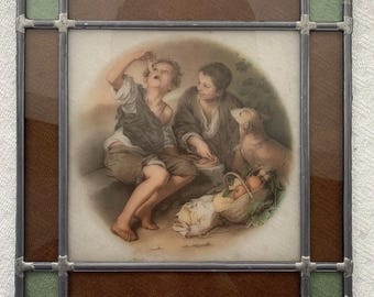 Vidriera vintage “Los comedores de pastel” Impresión por transferencia Artista Bartolomé Esteban Murillo
