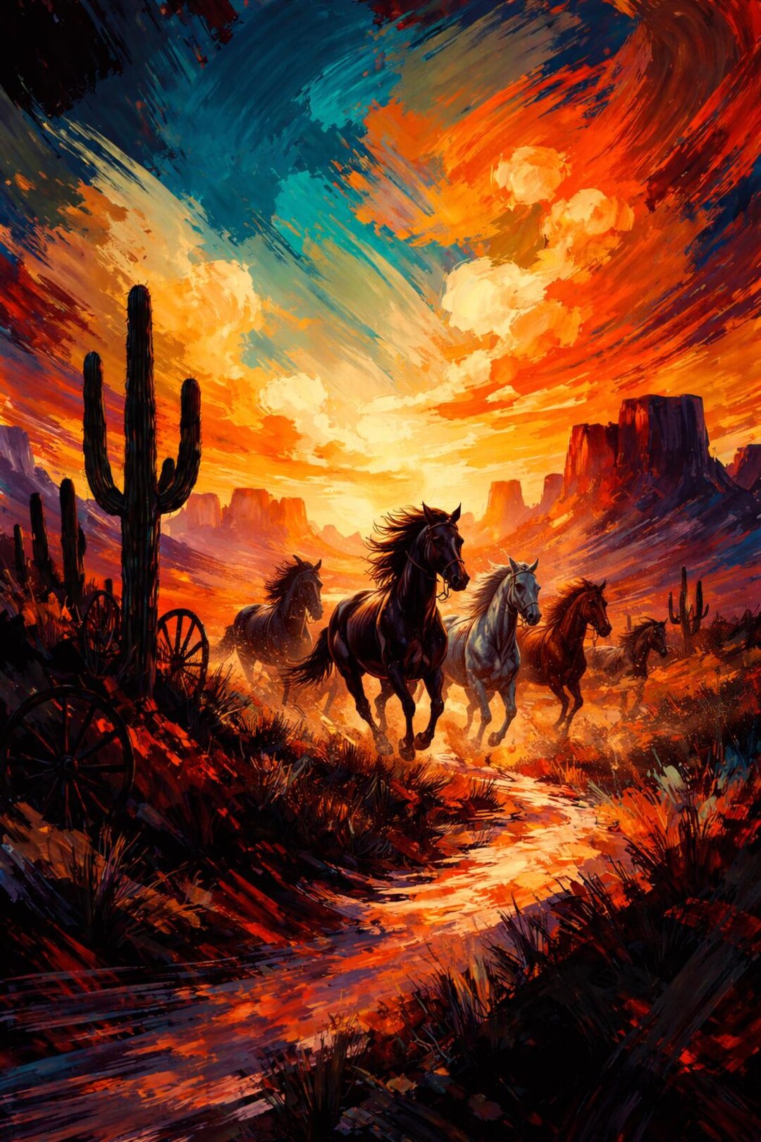 Wild Horses at Sunset Desert Landscape Print (digital Download) - Etsy