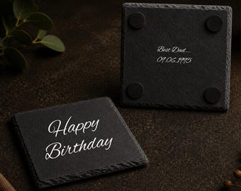 Posavasos de regalo para papá, posavasos de pizarra personalizados, piedra grabada con láser para el Día del Padre, posavasos de whisky