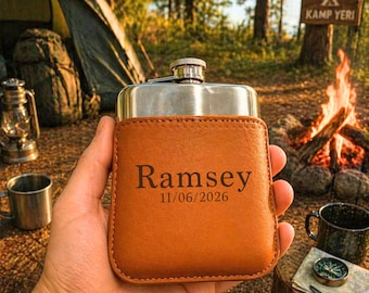 Petaca personalizada para senderismo y acampada, cantimplora de piel sintética, regalo personalizado para papá.