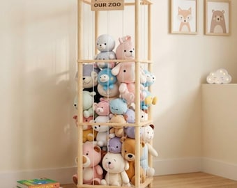 Wooden Stuffed Animal Storage Zoo for Kids Room Decor