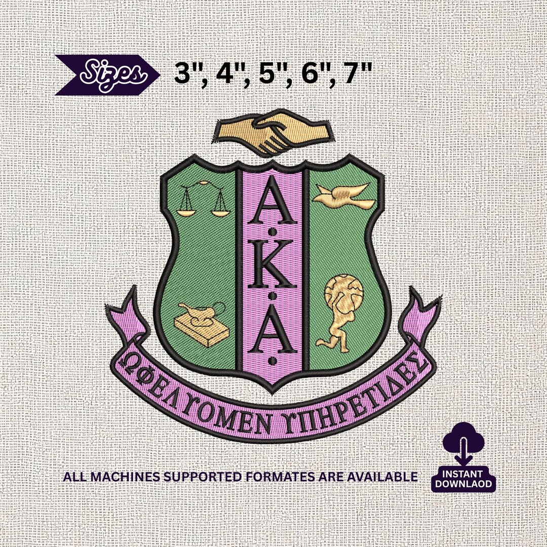 AKA Shield Logo Embroidery Design, Alpha Kappa Alpha Crest Machine File ...