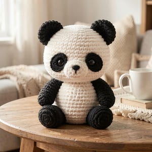 Handmade Crochet Panda Plush – Tiny Nose Detail, 30cm Amigurumi Toy, Nursery Decor