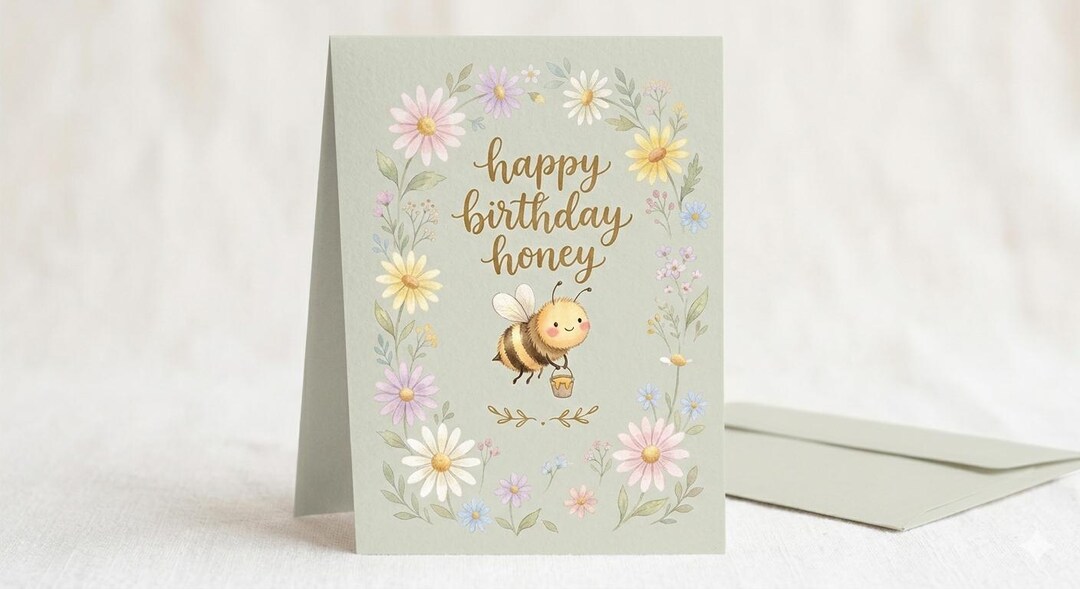 Cute Bee Birthday Card | Printable Digital Download | Pastel Daisy ...