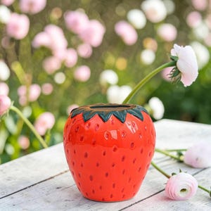 Vaso in ceramica a forma di fragola – Stile nordico, vaso da fiori con frutta dipinto a mano