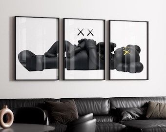 KAWS Poster Set of 3: Hypebeast Wall Art and Minimalist Graffiti Decor - Perfect Digital Download Gift for Art & Sneaker Lovers