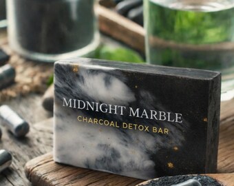 Midnight Marble Charcoal Detox Bar | Acne Soap | Handmade Luxury Soap | Oily Skin Cleanser | Natural Skincare Gift