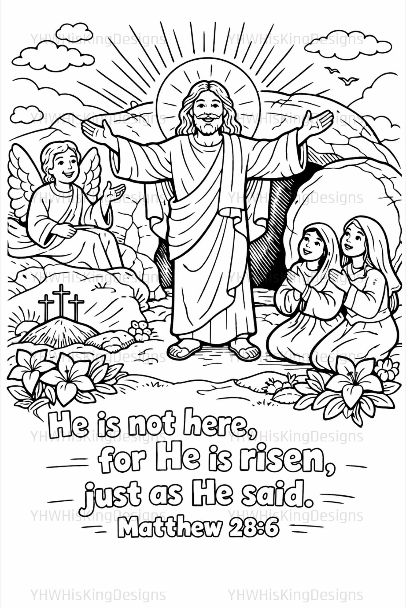 He is Risen Printable Coloring Page for Kids - Etsy