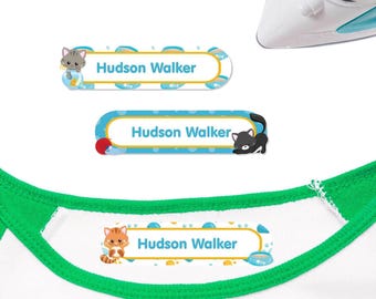 Custom Iron On Name Labels | Kitten Blue Design, 40 Pack